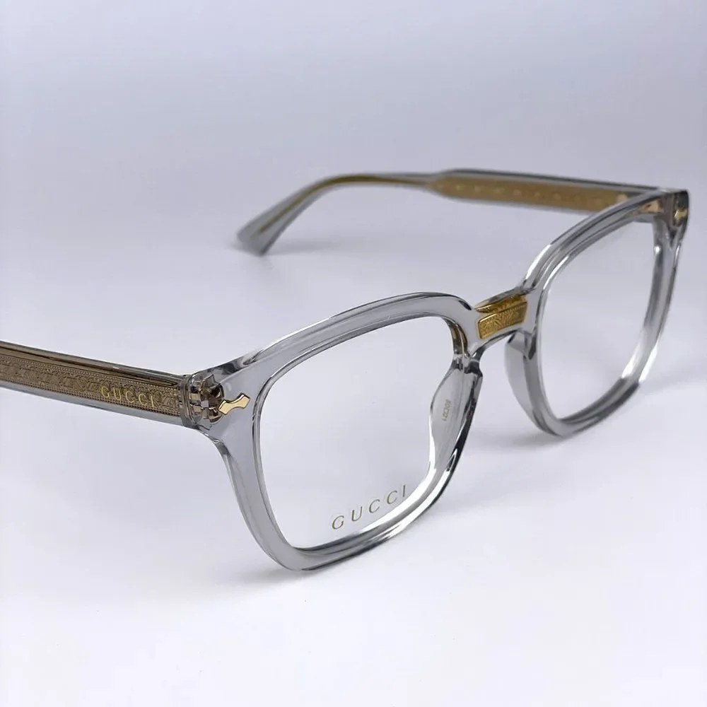 NEW Gucci GG0184O 005 Unisex Square Gray Clear Gold Eyeglasses